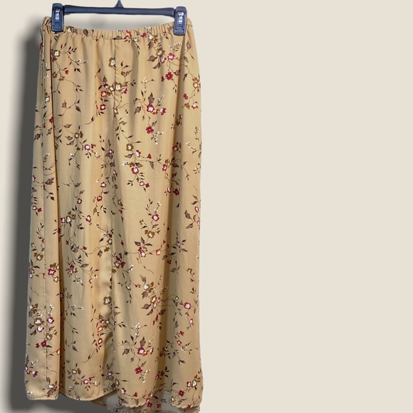 Kathie Lee Collection full-length womens skirt zipper maxi size 14 tan florals - Picture 2 of 5